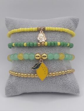 Yellow & Green Lemon Charm Bracelets       Set X4 -Brand New-